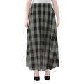 Grey And Black Check Pattern Print Chiffon Maxi Skirt