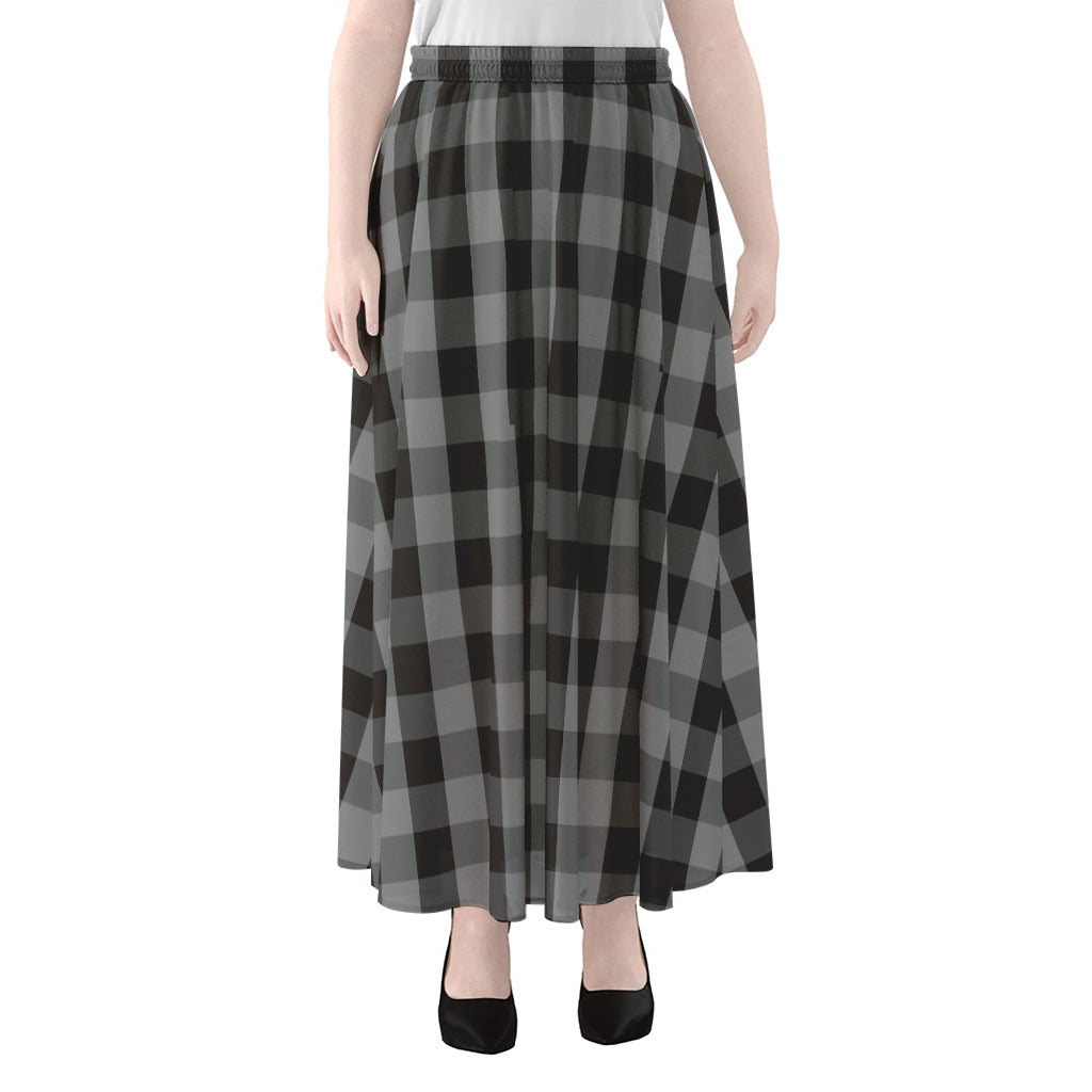 Grey And Black Check Pattern Print Chiffon Maxi Skirt