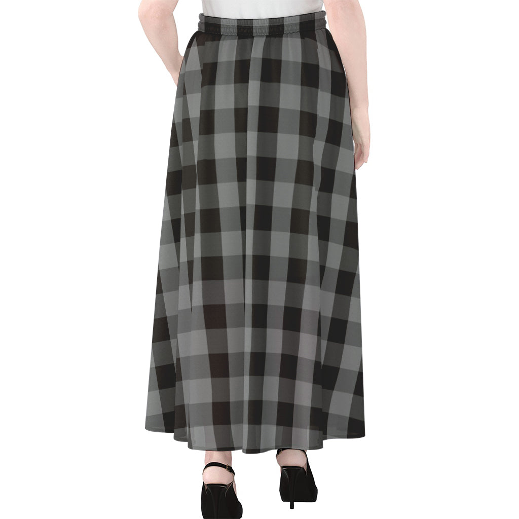 Grey And Black Check Pattern Print Chiffon Maxi Skirt