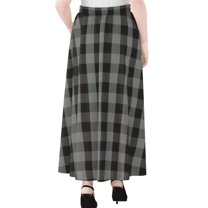 Grey And Black Check Pattern Print Chiffon Maxi Skirt