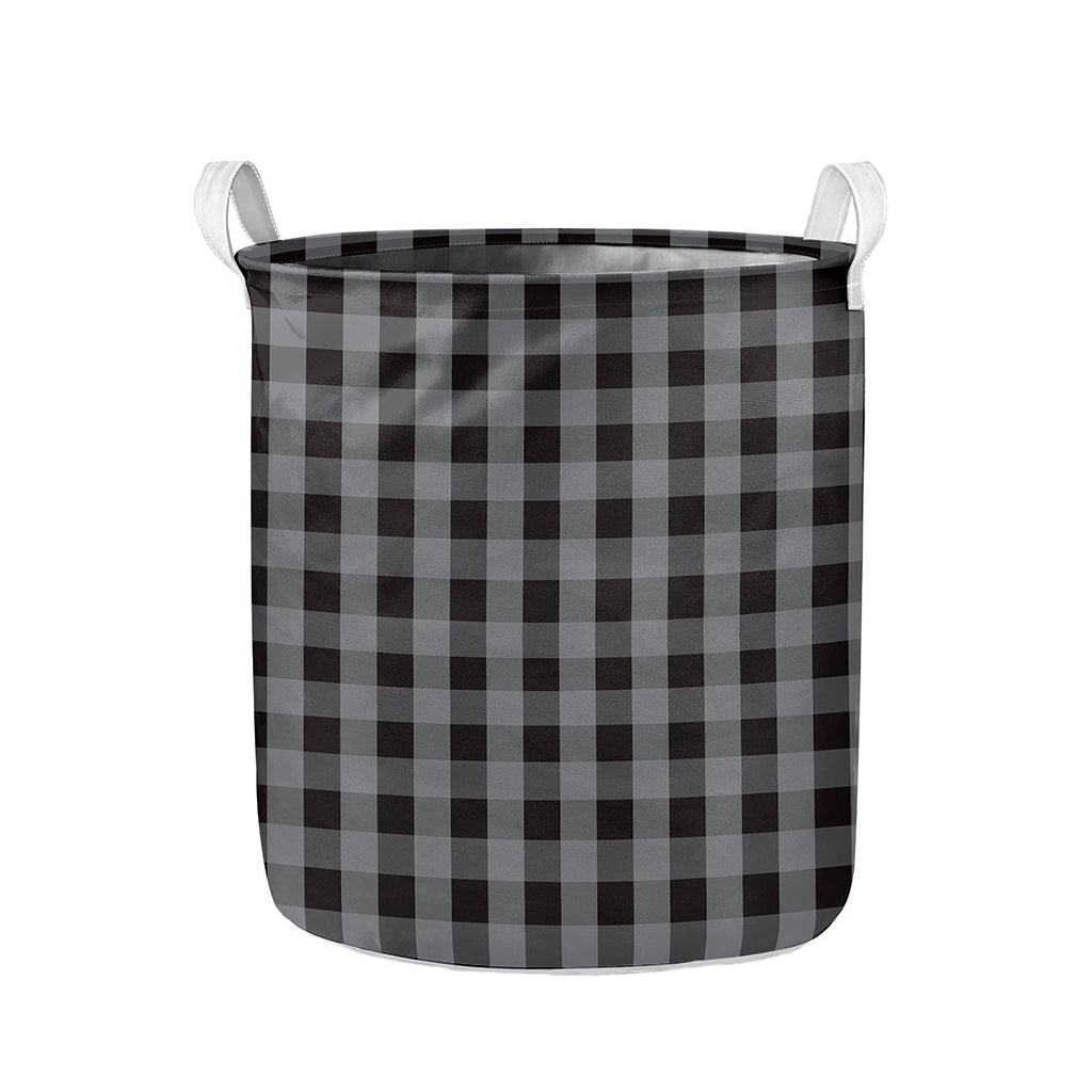 Grey And Black Check Pattern Print Collapsible Laundry Basket