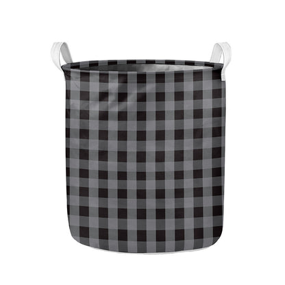 Grey And Black Check Pattern Print Collapsible Laundry Basket