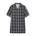 Grey And Black Check Pattern Print Cotton Hawaiian Shirt