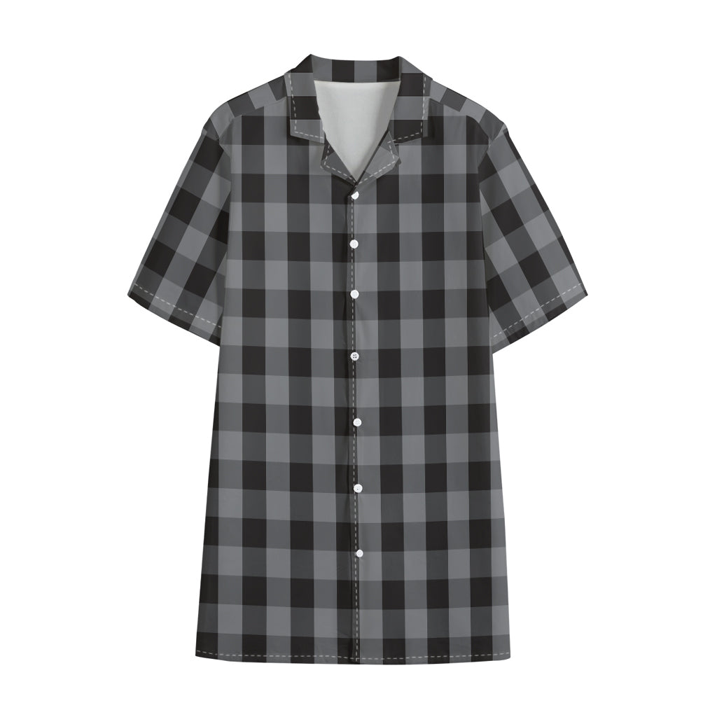 Grey And Black Check Pattern Print Cotton Hawaiian Shirt