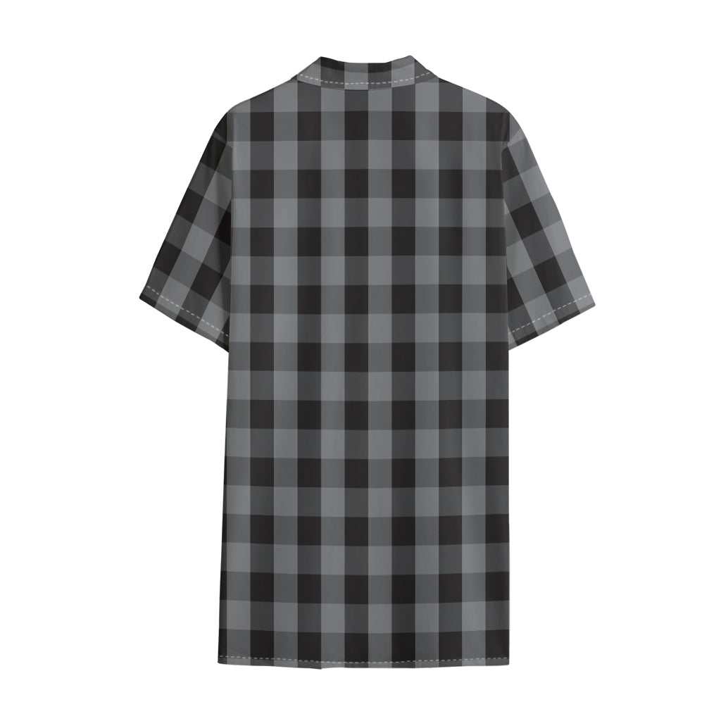 Grey And Black Check Pattern Print Cotton Hawaiian Shirt