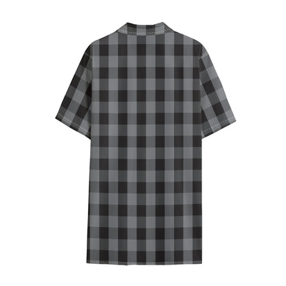 Grey And Black Check Pattern Print Cotton Hawaiian Shirt