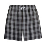 Grey And Black Check Pattern Print Cotton Shorts