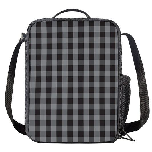 Grey And Black Check Pattern Print Crossbody Lunch Bag