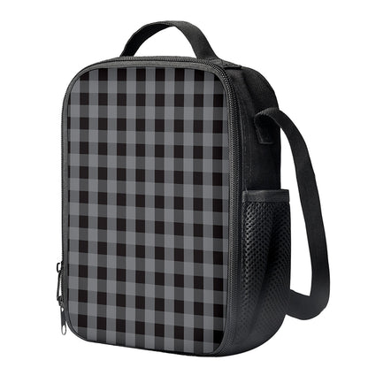 Grey And Black Check Pattern Print Crossbody Lunch Bag