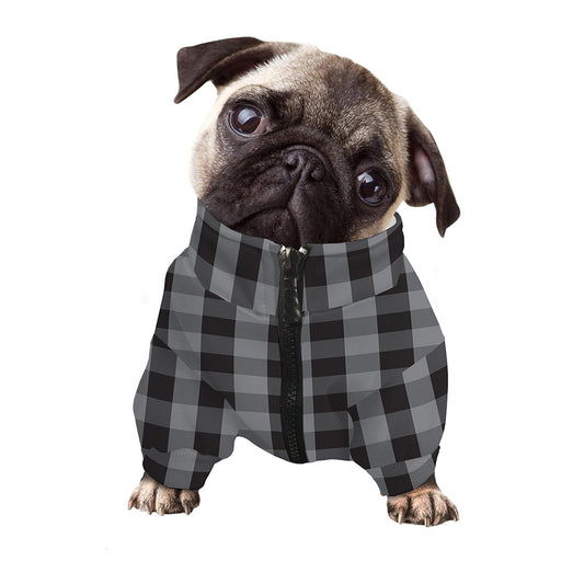 Grey And Black Check Pattern Print Dog Zip Up Jacket