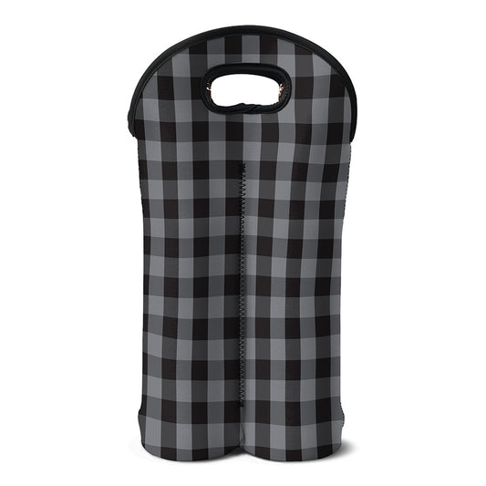 Grey And Black Check Pattern Print Double Neoprene Wine Tote