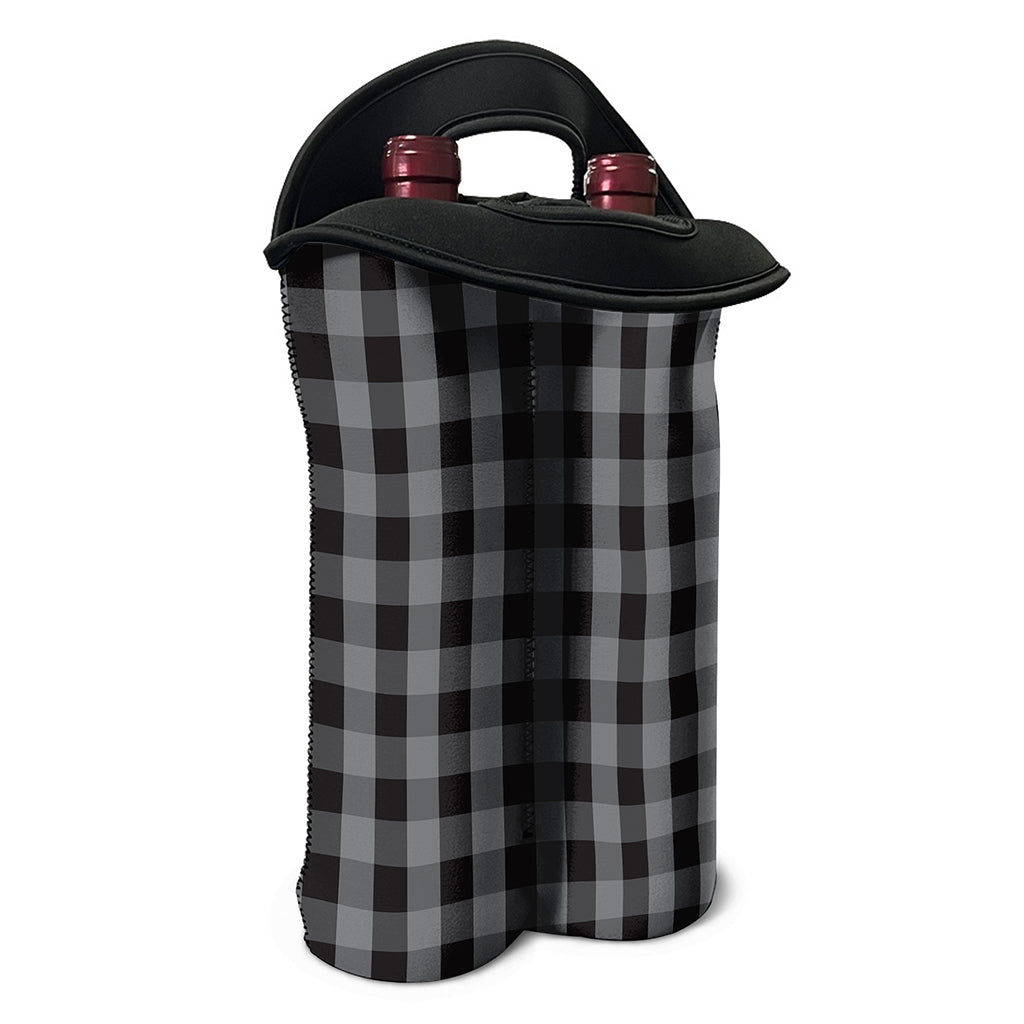 Grey And Black Check Pattern Print Double Neoprene Wine Tote