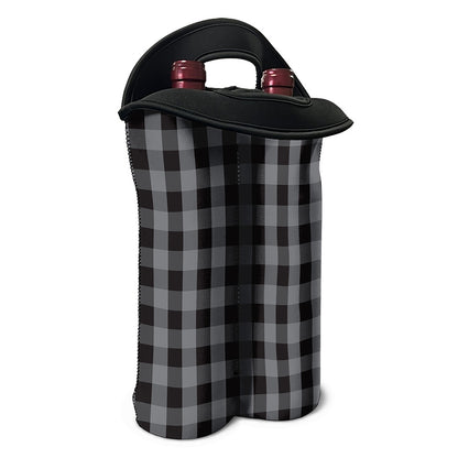 Grey And Black Check Pattern Print Double Neoprene Wine Tote