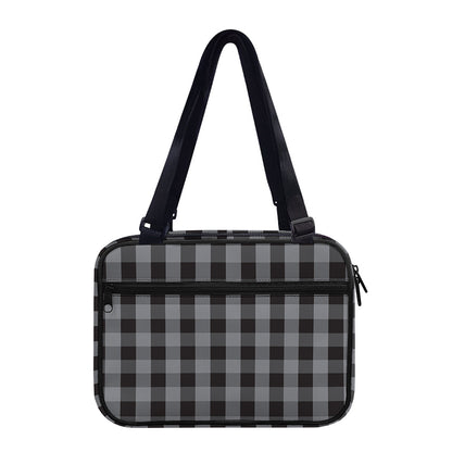 Grey And Black Check Pattern Print Double Strap Bible Bag