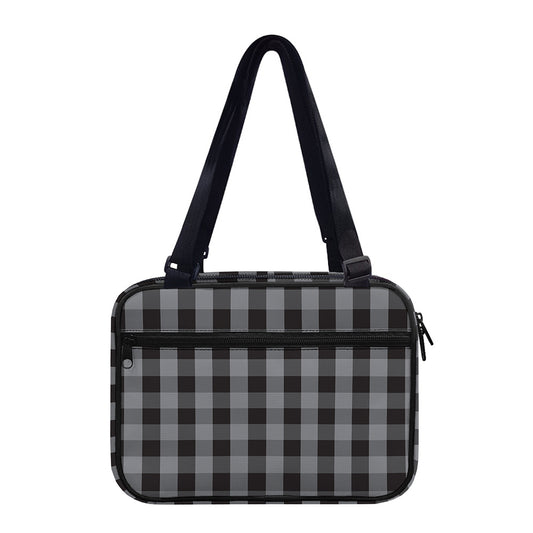 Grey And Black Check Pattern Print Double Strap Bible Bag