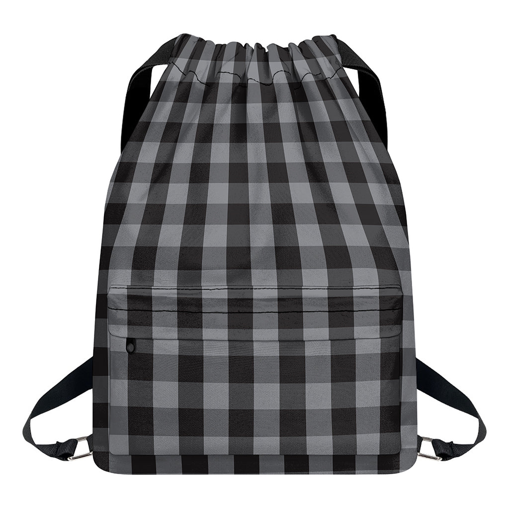Grey And Black Check Pattern Print Drawstring Backpack