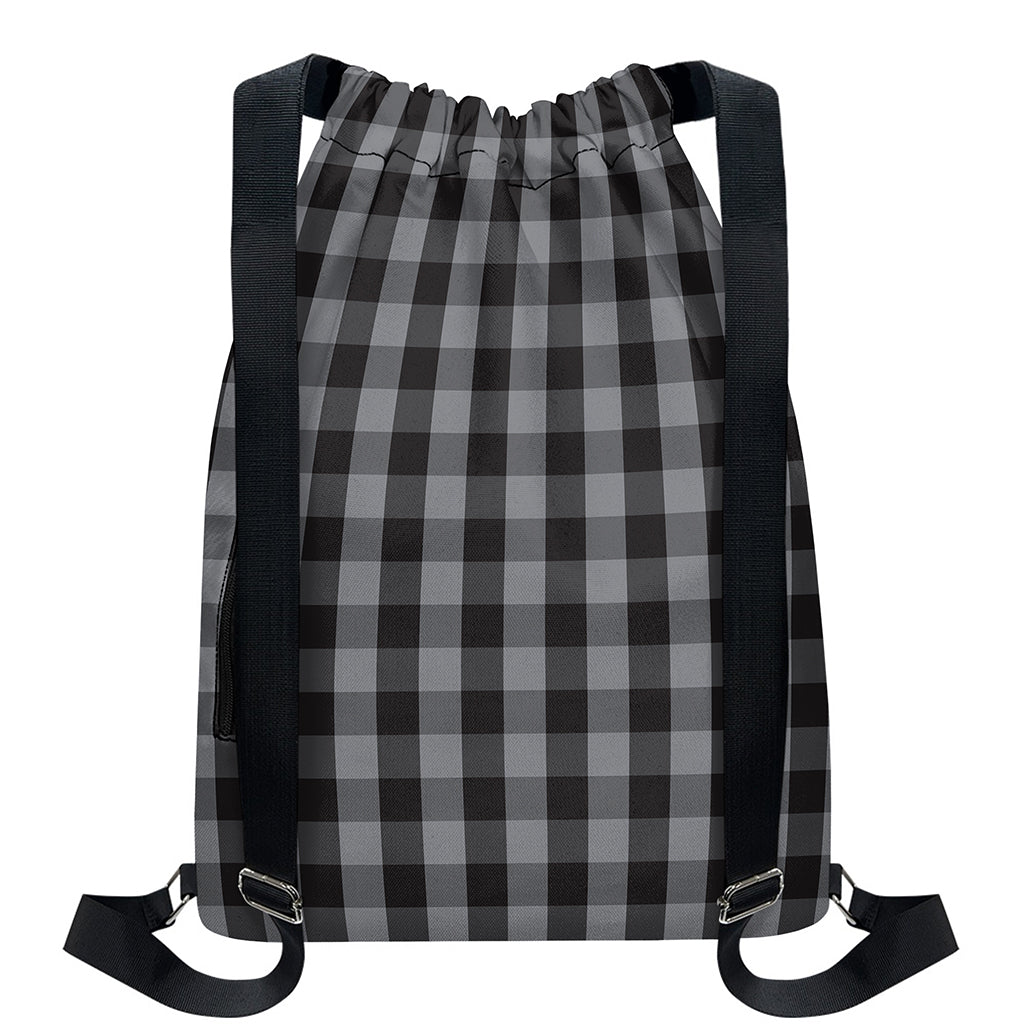 Grey And Black Check Pattern Print Drawstring Backpack