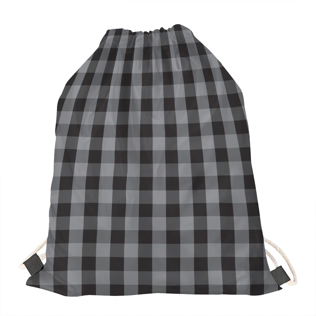 Grey And Black Check Pattern Print Drawstring Bag