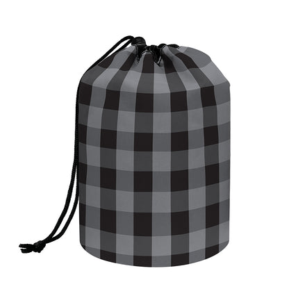 Grey And Black Check Pattern Print Drawstring Makeup Bag