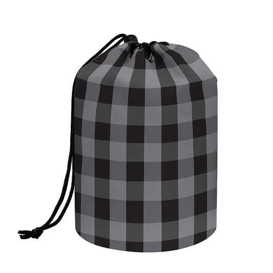 Grey And Black Check Pattern Print Drawstring Makeup Bag