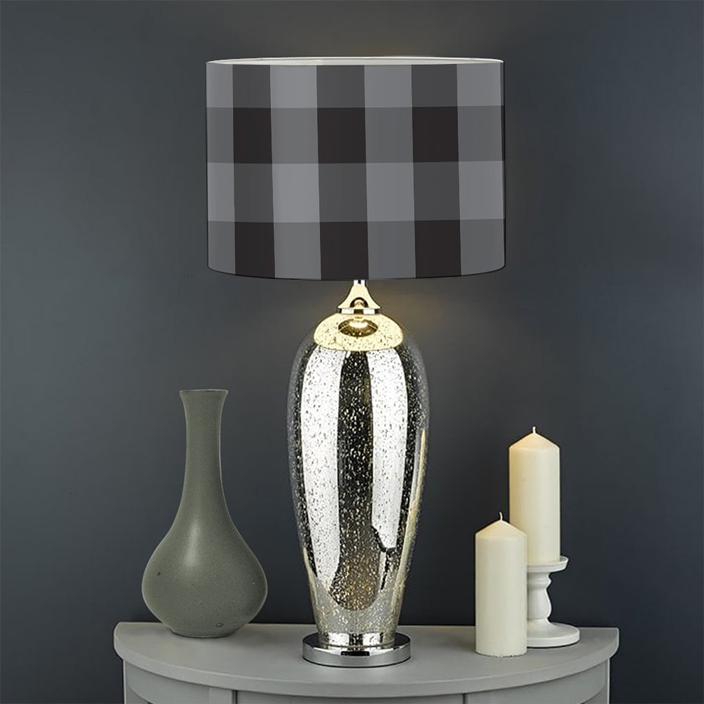 Grey And Black Check Pattern Print Drum Lamp Shade