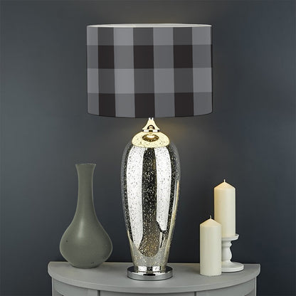 Grey And Black Check Pattern Print Drum Lamp Shade