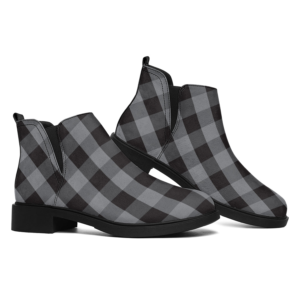 Grey And Black Check Pattern Print Flat Ankle Boots