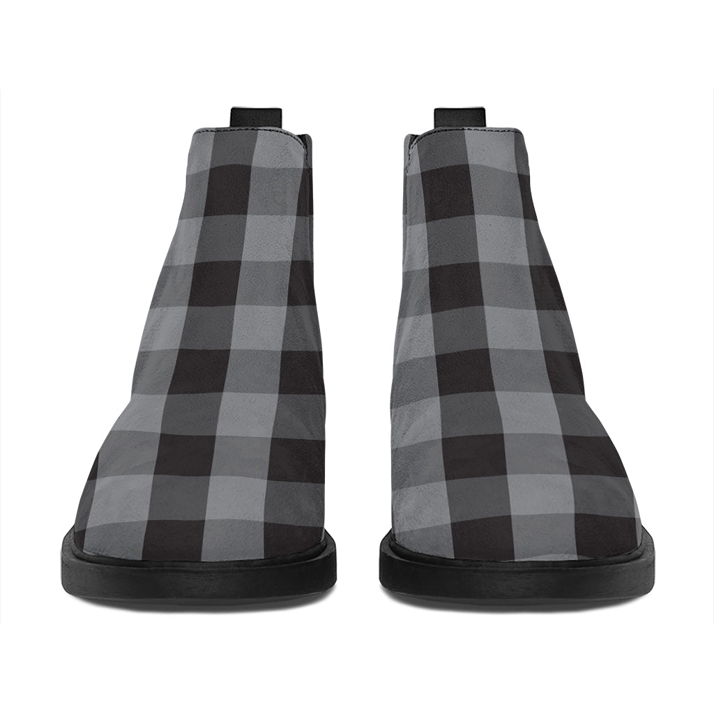 Grey And Black Check Pattern Print Flat Ankle Boots