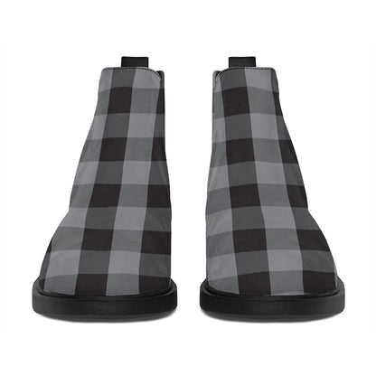 Grey And Black Check Pattern Print Flat Ankle Boots