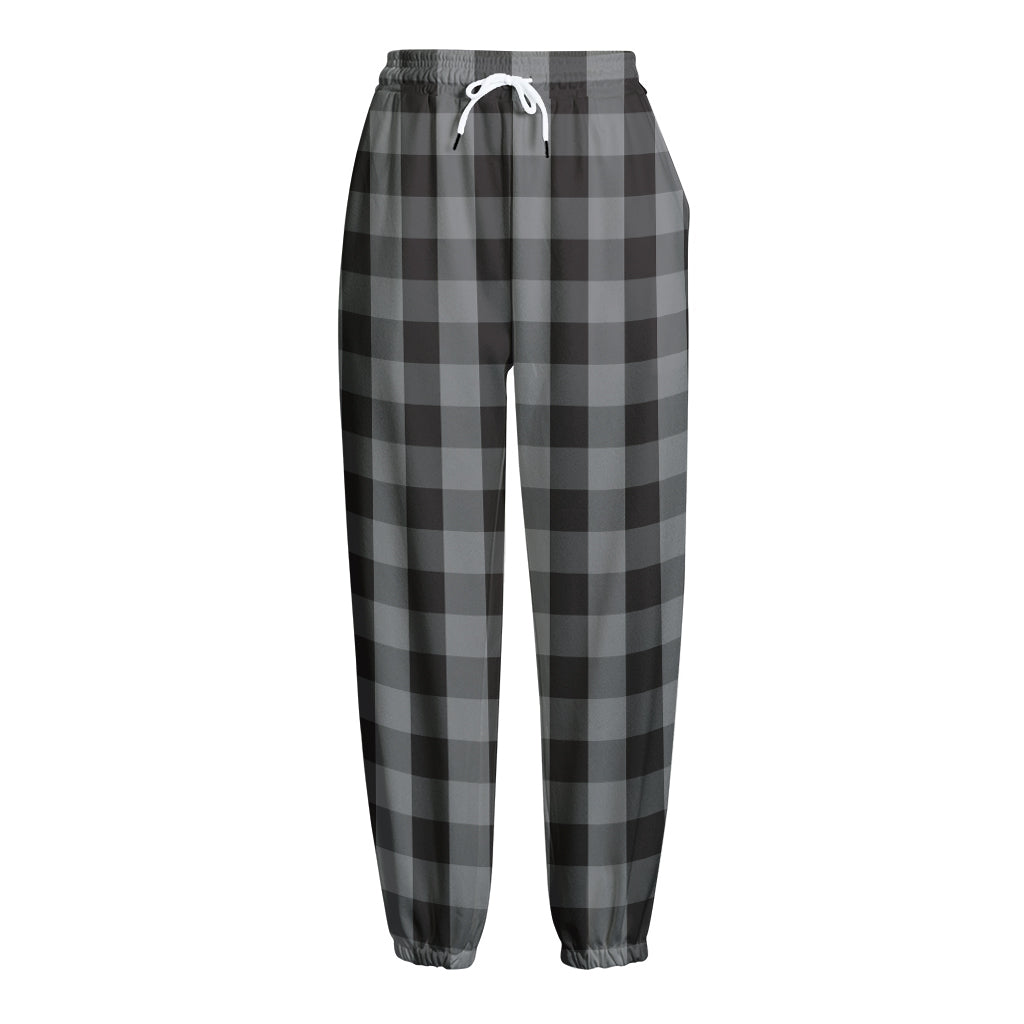 Grey And Black Check Pattern Print Fleece Lined Knit Pants