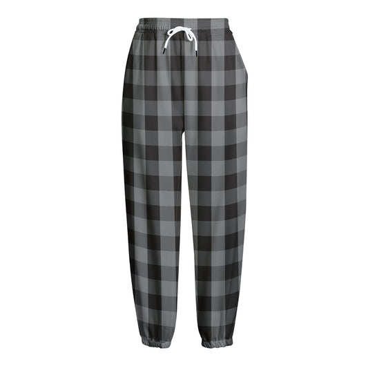 Grey And Black Check Pattern Print Fleece Lined Knit Pants