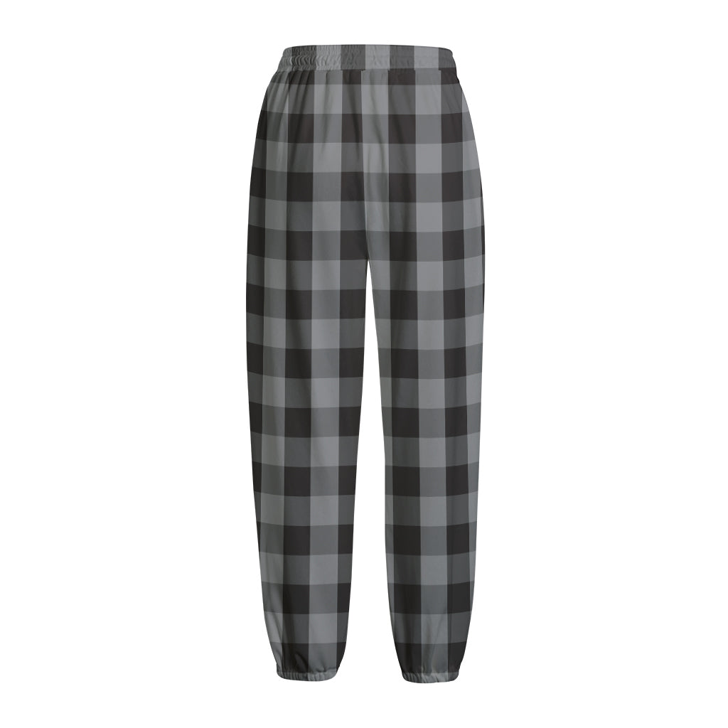 Grey And Black Check Pattern Print Fleece Lined Knit Pants