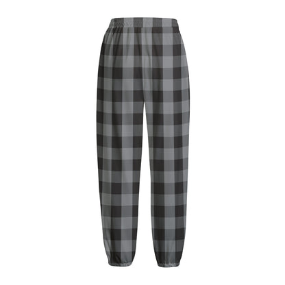 Grey And Black Check Pattern Print Fleece Lined Knit Pants