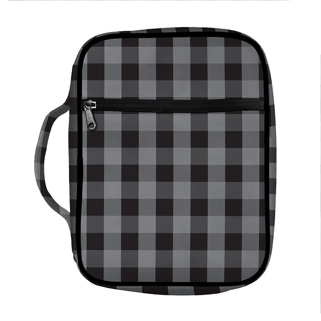 Grey And Black Check Pattern Print Front Pocket Bible Bag