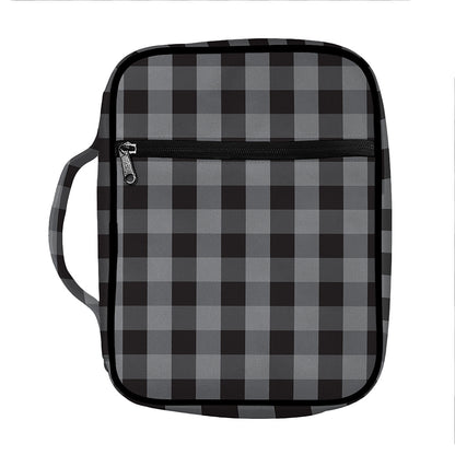 Grey And Black Check Pattern Print Front Pocket Bible Bag