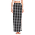 Grey And Black Check Pattern Print High Slit Maxi Skirt