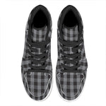 Grey And Black Check Pattern Print High Top Leather Sneakers