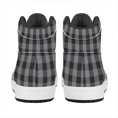 Grey And Black Check Pattern Print High Top Leather Sneakers