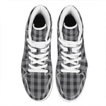 Grey And Black Check Pattern Print High Top Leather Sneakers