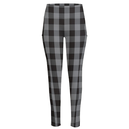 Grey And Black Check Pattern Print High-Waisted Pocket Leggings