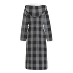 Grey And Black Check Pattern Print Hooded Bathrobe