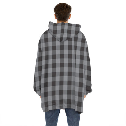 Grey And Black Check Pattern Print Hoodie Blanket