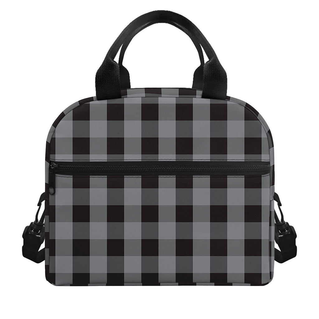 Grey And Black Check Pattern Print Insulated Lunch Bag