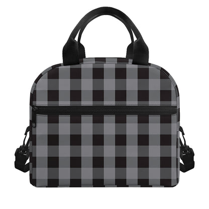 Grey And Black Check Pattern Print Insulated Lunch Bag