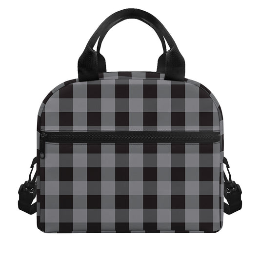 Grey And Black Check Pattern Print Insulated Lunch Bag