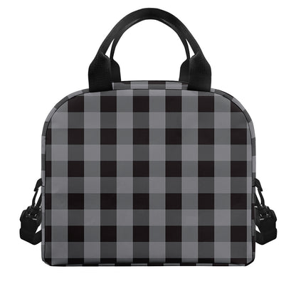 Grey And Black Check Pattern Print Insulated Lunch Bag