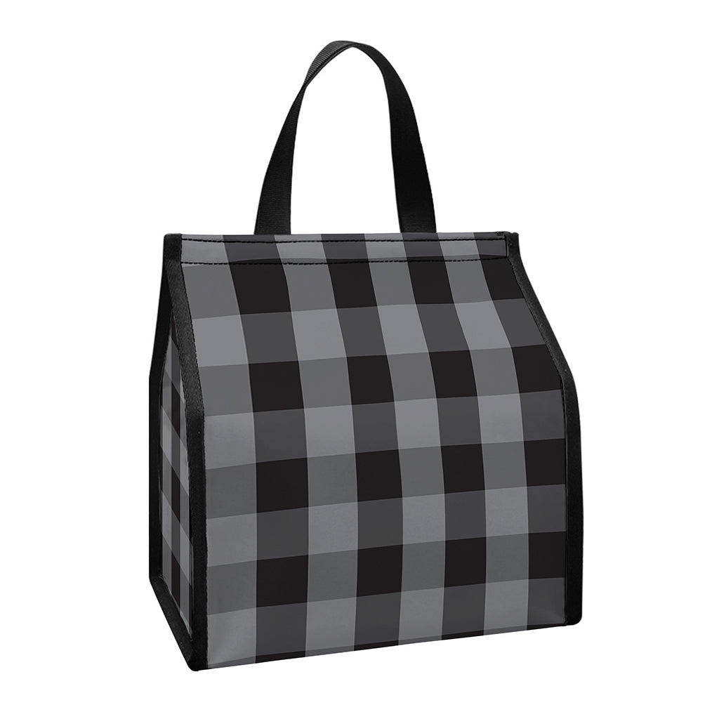 Grey And Black Check Pattern Print Insulated Lunch Tote