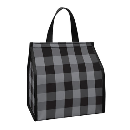 Grey And Black Check Pattern Print Insulated Lunch Tote