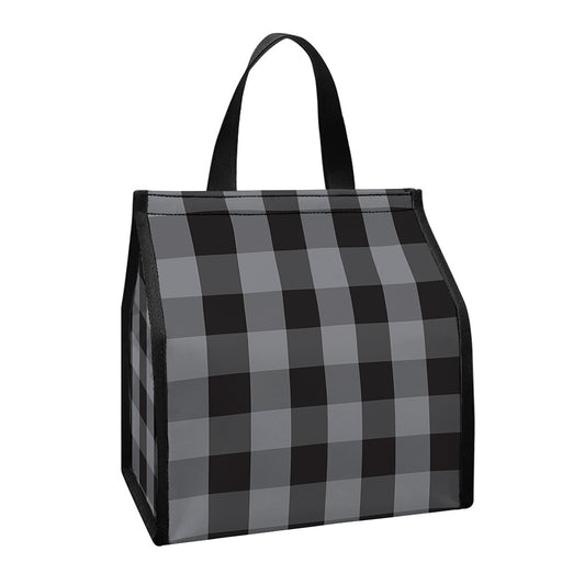 Grey And Black Check Pattern Print Insulated Lunch Tote