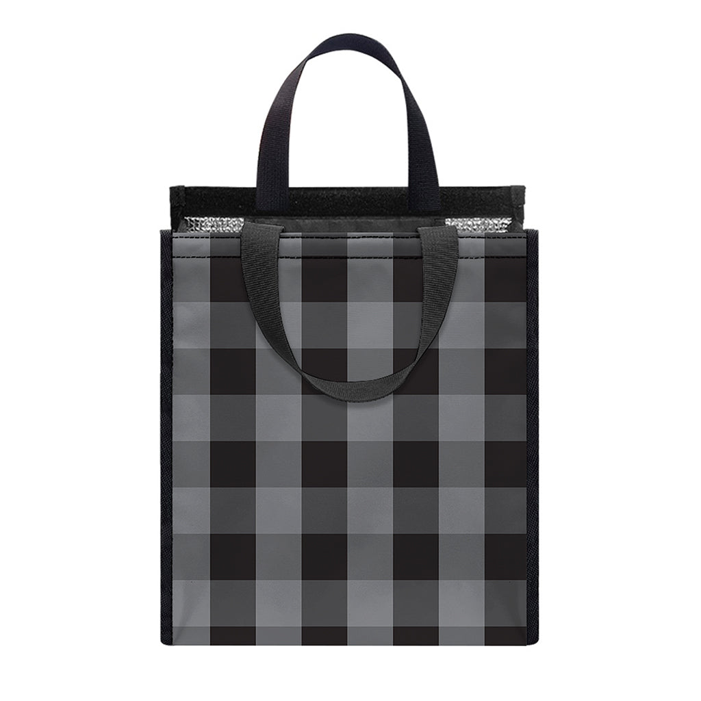 Grey And Black Check Pattern Print Insulated Lunch Tote